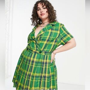 Collusion Plus Size Plaid Pleated Mini Dress